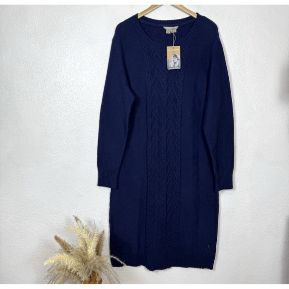 Royal Robbins Frost Crew Neck Sweater Dress Women's XL Blue Cable Knit Pocket - Picture 1 of 11